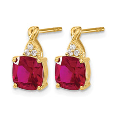 14k Checkerboard Created Ruby and Diamond Earrings