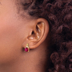 14k Checkerboard Created Ruby and Diamond Earrings