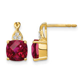 14k Checkerboard Created Ruby and Diamond Earrings