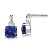 14K White Gold Checkerboard Created Sapphire and Diamond Earrings