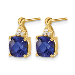 14k Checkerboard Created Sapphire and Diamond Earrings