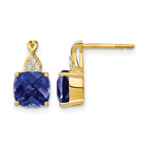 14k Checkerboard Created Sapphire and Diamond Earrings
