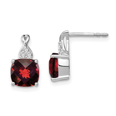 14K White Gold Checkerboard Garnet and Diamond Earrings