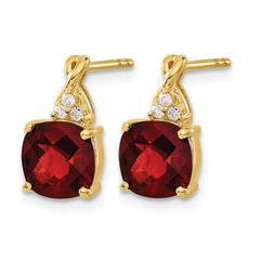 14k Checkerboard Garnet and Diamond Earrings