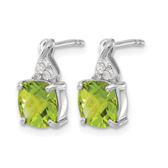 14K White Gold Checkerboard Peridot and Diamond Earrings