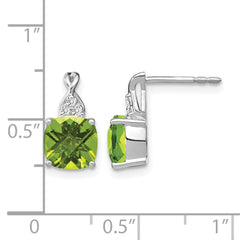 14K White Gold Checkerboard Peridot and Diamond Earrings