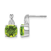 14K White Gold Checkerboard Peridot and Diamond Earrings