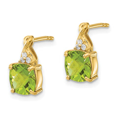14k Checkerboard Peridot and Diamond Earrings