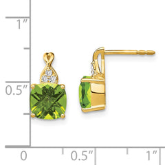 14k Checkerboard Peridot and Diamond Earrings