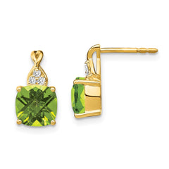 14k Checkerboard Peridot and Diamond Earrings