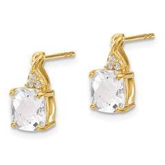14k Checkerboard White Topaz and Diamond Earrings