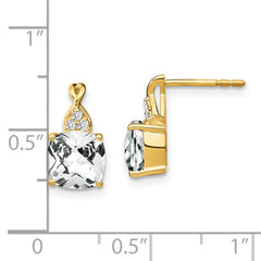 14k Checkerboard White Topaz and Diamond Earrings