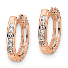 14k Rose Gold Polished Diamond Hinged Hoop Earrings - 2