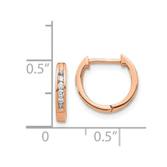 14k Rose Gold Polished Diamond Hinged Hoop Earrings - 2