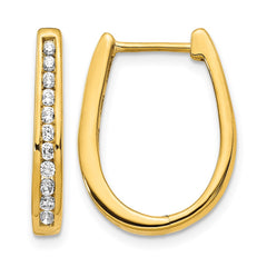 14k Diamond Oval Hinged Hoop Earrings - 6
