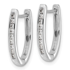 14k White Gold Diamond Oval Hinged Hoop Earrings - 4