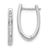 14k White Gold Diamond Oval Hinged Hoop Earrings - 4