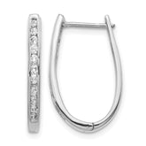 14k White Gold Diamond Oval Hinged Hoop Earrings - 8