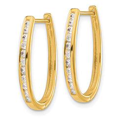 14k Diamond Oval Hinged Hoop Earrings - 3