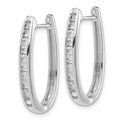 14k White Gold Diamond Oval Hinged Hoop Earrings - 5