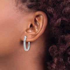 14k White Gold Diamond Oval Hinged Hoop Earrings - 5