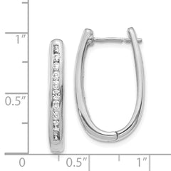 14k White Gold Diamond Oval Hinged Hoop Earrings - 5