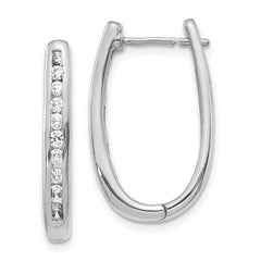 14k White Gold Diamond Oval Hinged Hoop Earrings - 5