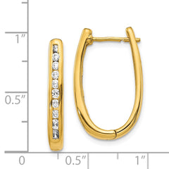 14k Diamond Oval Hinged Hoop Earrings - 4