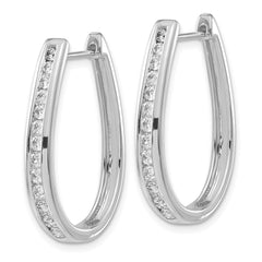 14k White Gold Diamond Oval Hinged Hoop Earrings - 6