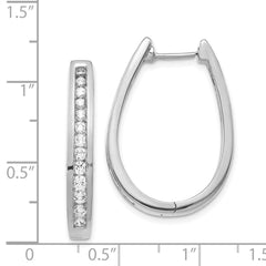 14k White Gold Diamond Oval Hinged Hoop Earrings - 6