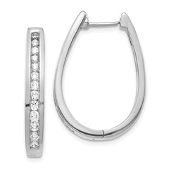 14k White Gold Diamond Oval Hinged Hoop Earrings - 6