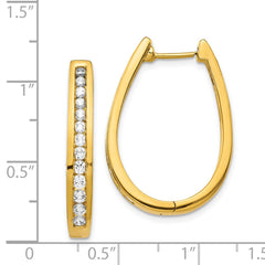 14k Diamond Oval Hinged Hoop Earrings - 5