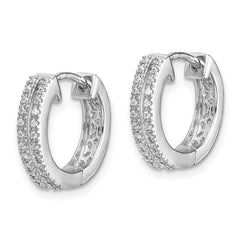 14k White Gold Diamond Hinged Round Hoop Earrings - 3