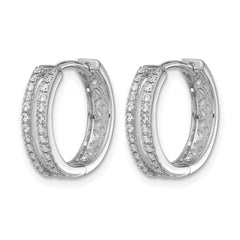 14k White Gold Diamond Hinged Round Hoop Earrings - 2