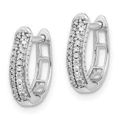 14k White Gold Polished Diamond Hinged Hoop Earrings - 4