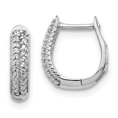 14k White Gold Polished Diamond Hinged Hoop Earrings - 4