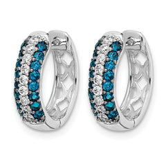 14k White Gold White and Blue Diamond Hinged Hoop Earrings