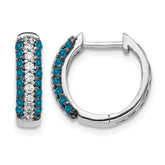 14k White Gold White and Blue Diamond Hinged Hoop Earrings
