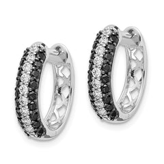 14k White Gold White and Black Diamond Hinged Hoop Earrings - 2