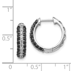 14k White Gold White and Black Diamond Hinged Hoop Earrings - 2