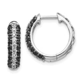 14k White Gold White and Black Diamond Hinged Hoop Earrings - 2