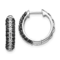 14k White Gold White and Black Diamond Hinged Hoop Earrings - 2
