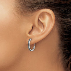 14k White Gold Black Diamond 2mm Hinged Hoop Earrings
