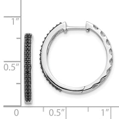 14k White Gold Black Diamond 2mm Hinged Hoop Earrings