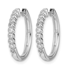 14k White Gold Polished Diamond Hinged Hoop Earrings - 3