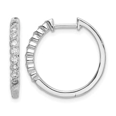 14k White Gold Polished Diamond Hinged Hoop Earrings - 3