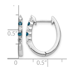 14k White Gold Blue/White Diamond Hinged Hoop Earrings