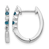 14k White Gold Blue/White Diamond Hinged Hoop Earrings