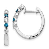 14k White Gold Blue/White Diamond Hinged Hoop Earrings - 2