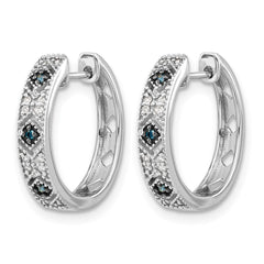 14k White Gold Blue/White Diamond Hinged Hoop Earrings - 3